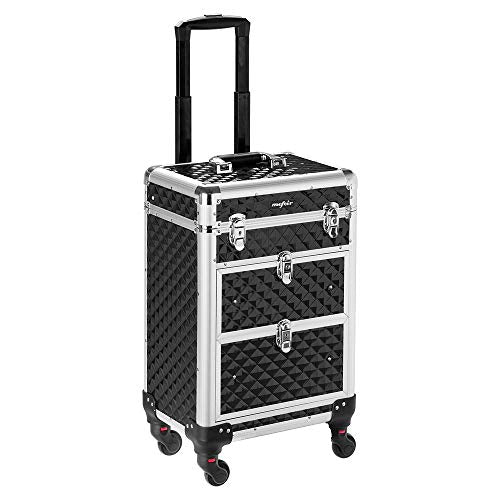 Red Rolling Makeup Train Case with 4 Removable Wheels & 2 Sliding Drawers T19995