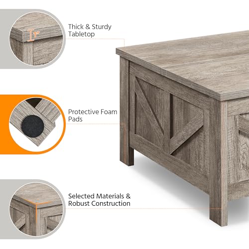 Gray Lift Top Coffee Table with Hidden Storage Compartment W36003