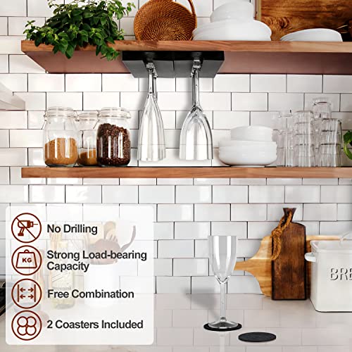 Black 4 Pack Plastic Wine Glass Rack with 4 Coasters B212