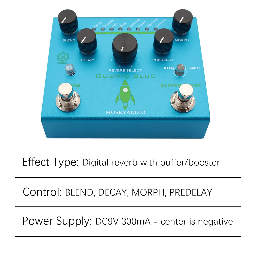 COSMIC BLUE Digital Reverb Guitar Pedal N3280