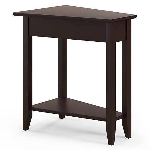 Espresso Wedge End Table with Storage Shelf and Solid Wood Legs W98822
