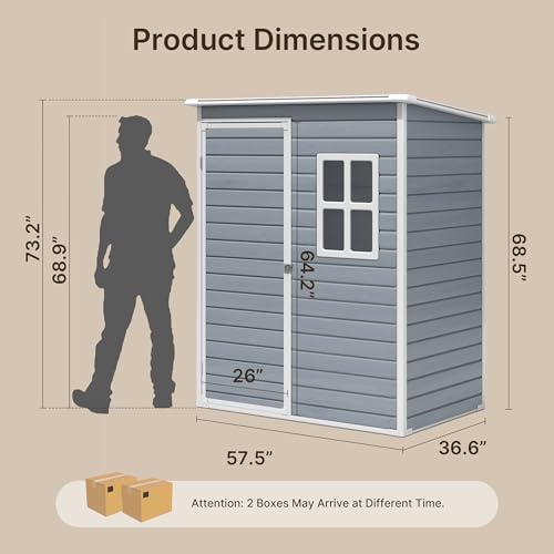 6x4 FT Outdoor Storage Shed with Floor, Resin, Lockable Doors D87109