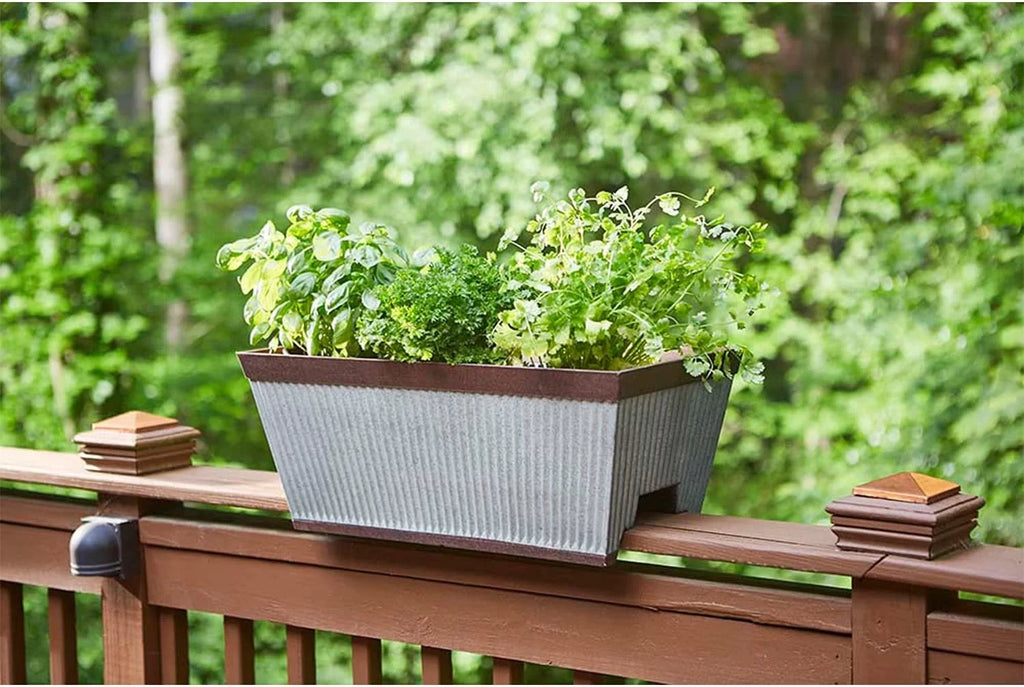 24 Inch Outdoor Deck Rail Textured Resin Planter U20037
