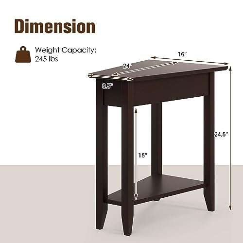 Espresso Wedge End Table with Storage Shelf and Solid Wood Legs W98822