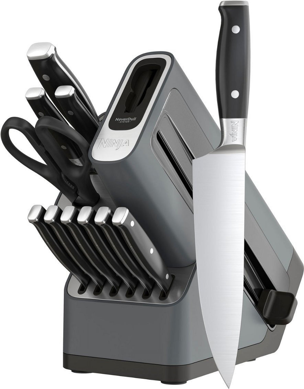 12 Piece German Stainless Steel Knife Block Set with Built-in Sharpener, Black C89100