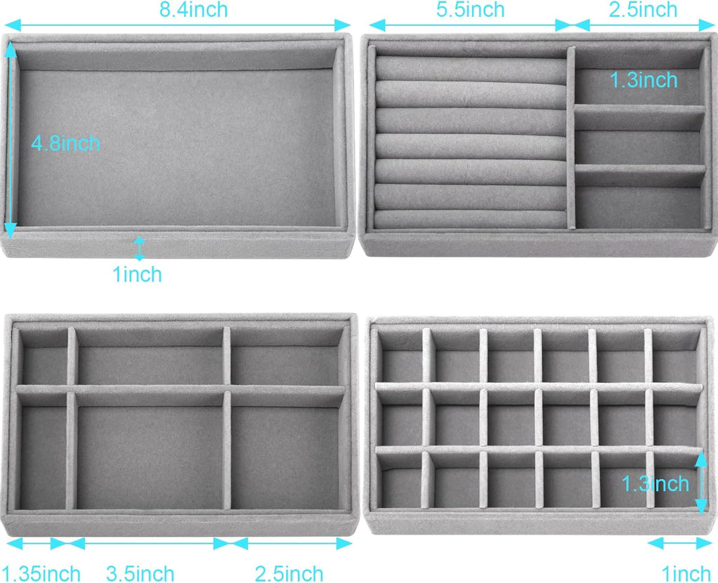 4 Pcs Velvet Jewelry Organizer Trays V9536