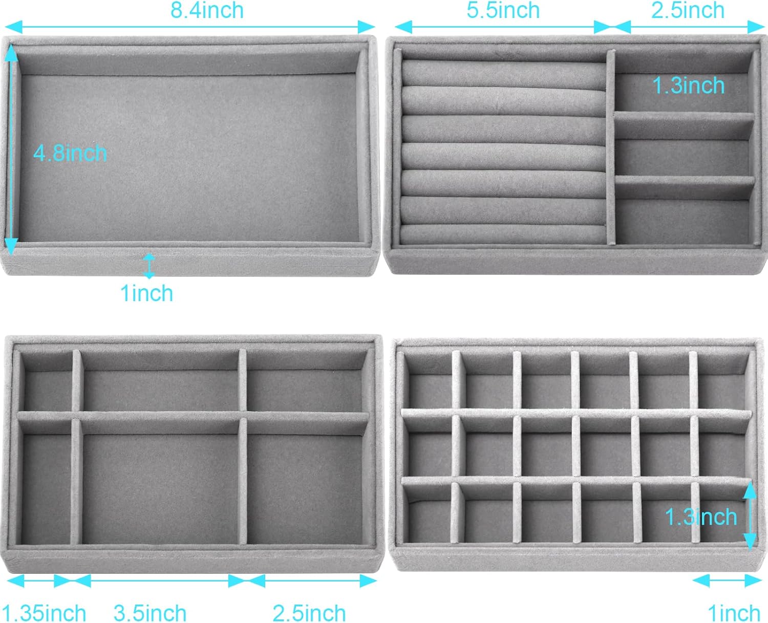 4 Pcs Velvet Jewelry Organizer Trays V9536