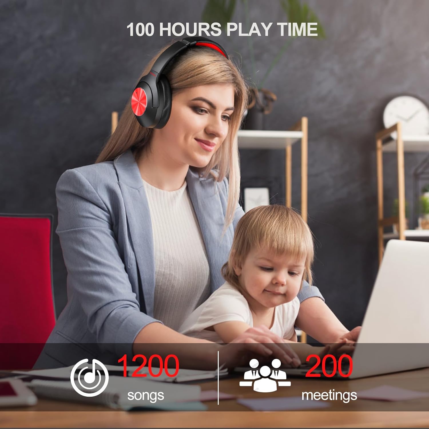 Hybrid Active Noise Cancelling Over Ear Bluetooth Headphones, 100H Playtime O5016