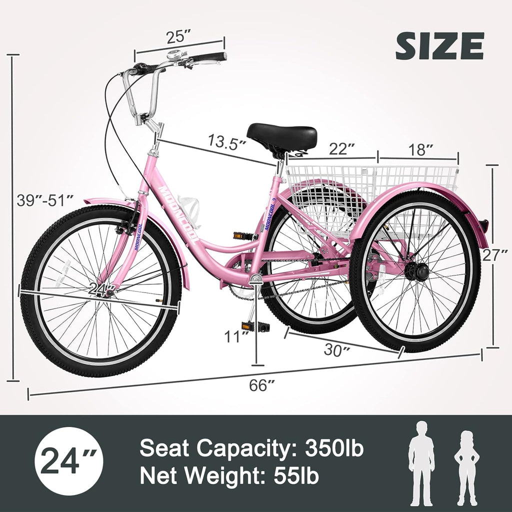 24 Inch Single Speed 3 Wheel Bicycle with Shopping Basket R144