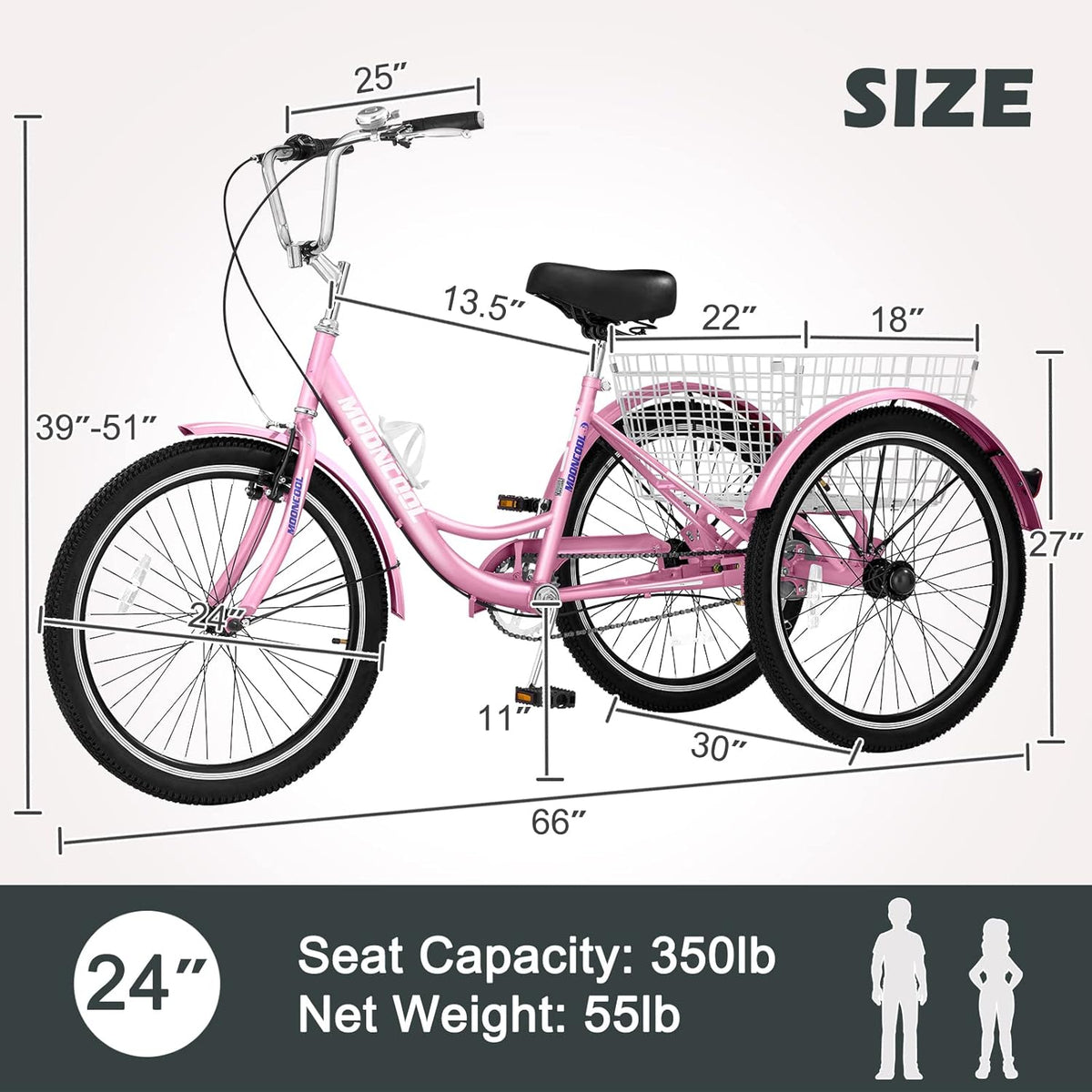 24 Inch Single Speed 3 Wheel Bicycle with Shopping Basket R144