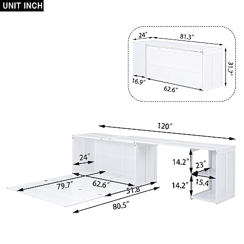 Gray Queen Wood Murphy Bed with Storage Drawer U347902