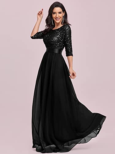 Elegant A Line Crew Neck Half Sleeve Sequin Maxi Evening Dress A826