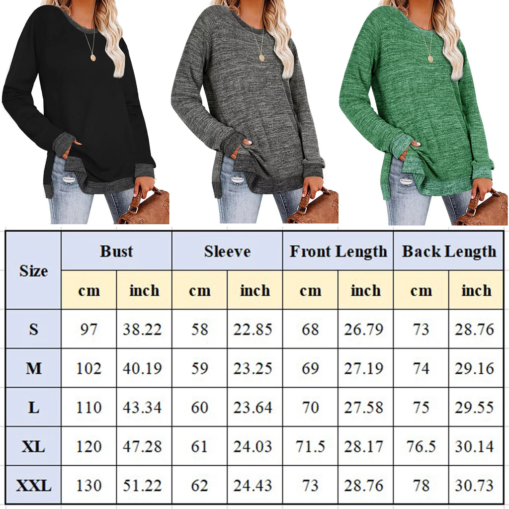 Green Long Sleeve Color Block Tunic Tops W3318