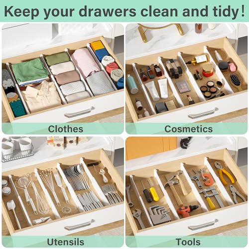 Drawer Dividers 8 Pack, 2.36" High, 12.6-22.8'' Adjustable Expandable Plastic Drawer Organizers H47220