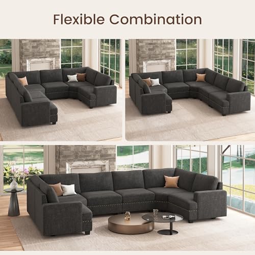 Oversized Modular Sectional Sofa, 135.6 inch, Dark Grey Z182