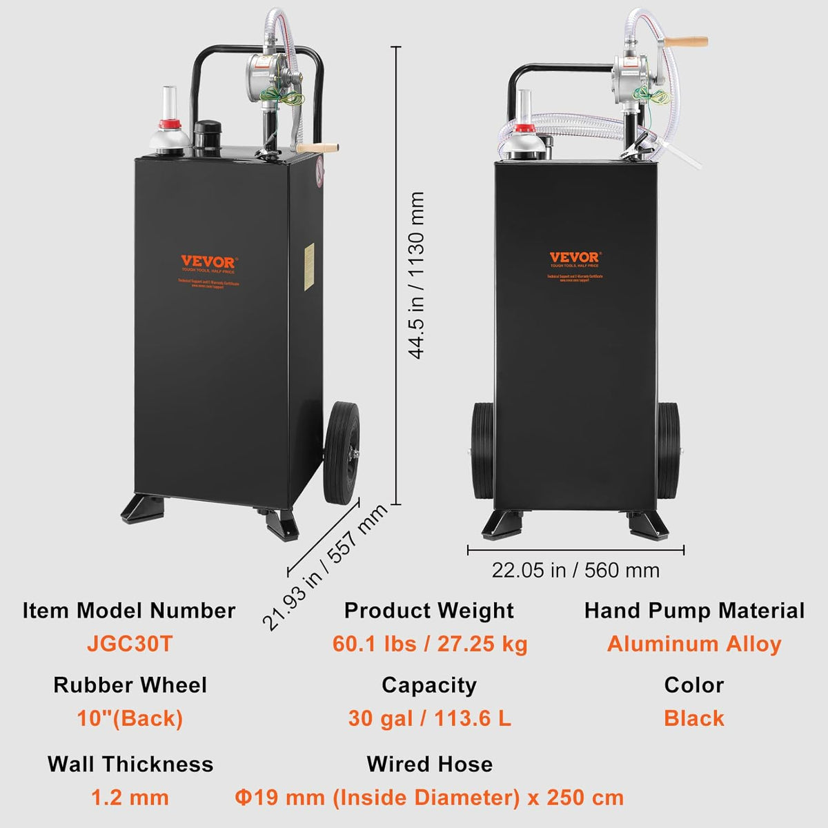 Black 30 Gallon Portable Fuel Caddy with Manual Transfer Pump Y572