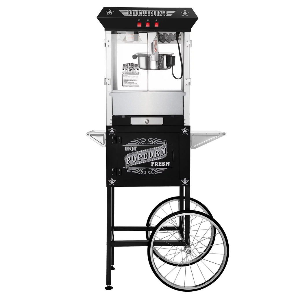 Black Antique Style 8oz Popcorn Popper Machine with Cart I5799