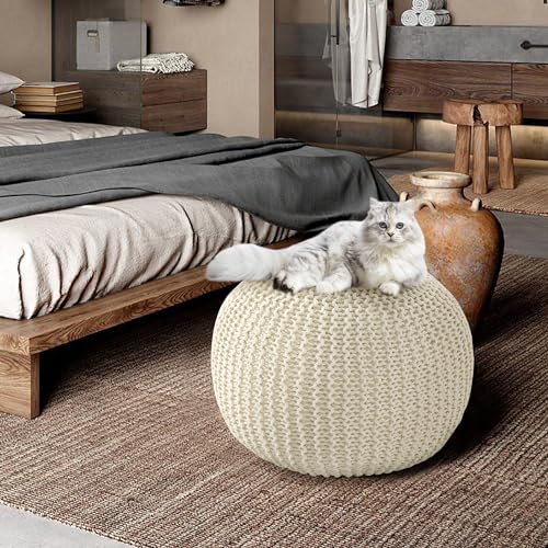 Navy Blue 100% Cotton Handmade Knitted Ottoman Pouf Cover C14290