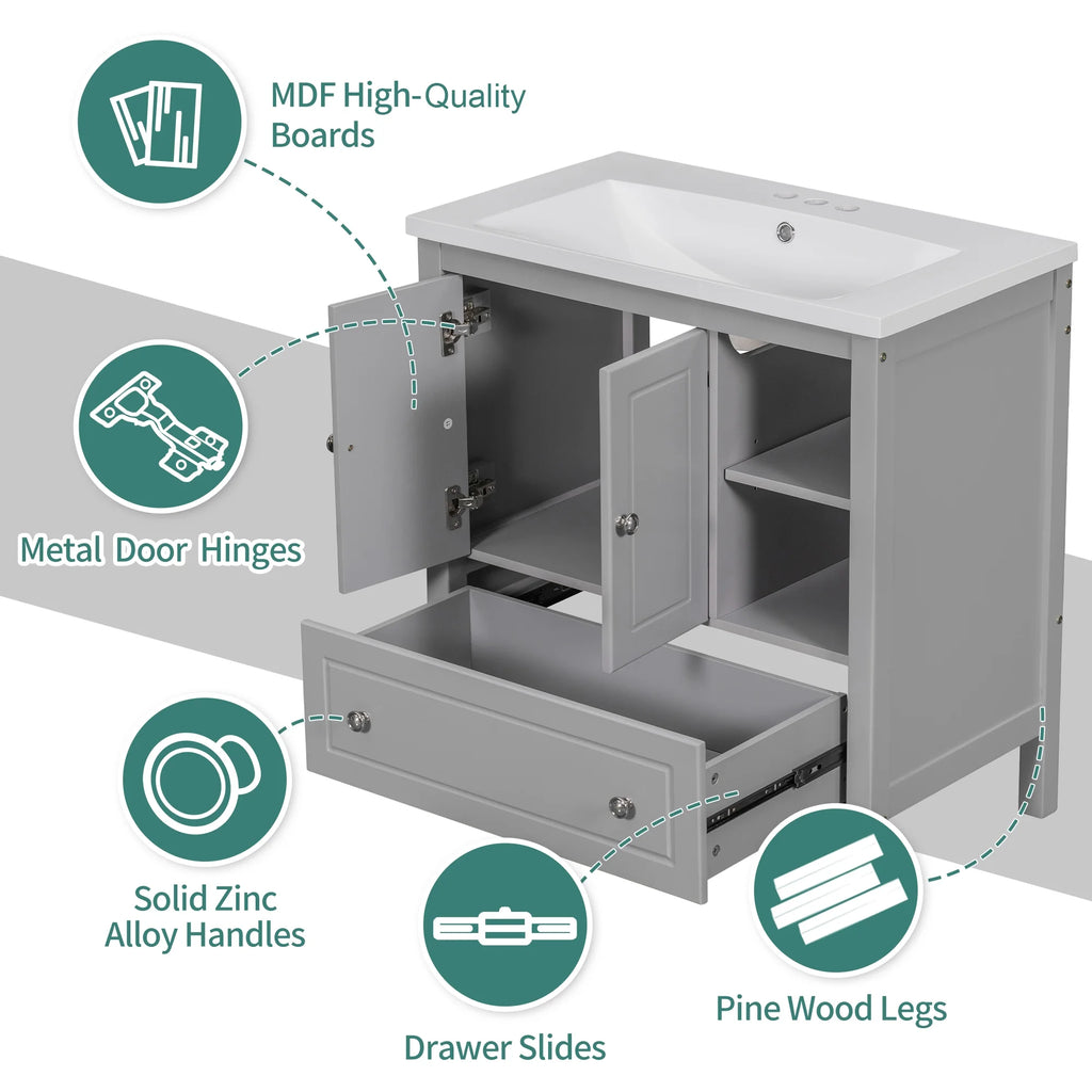 Grey Solid Wood Bathroom Vanity Base D440164