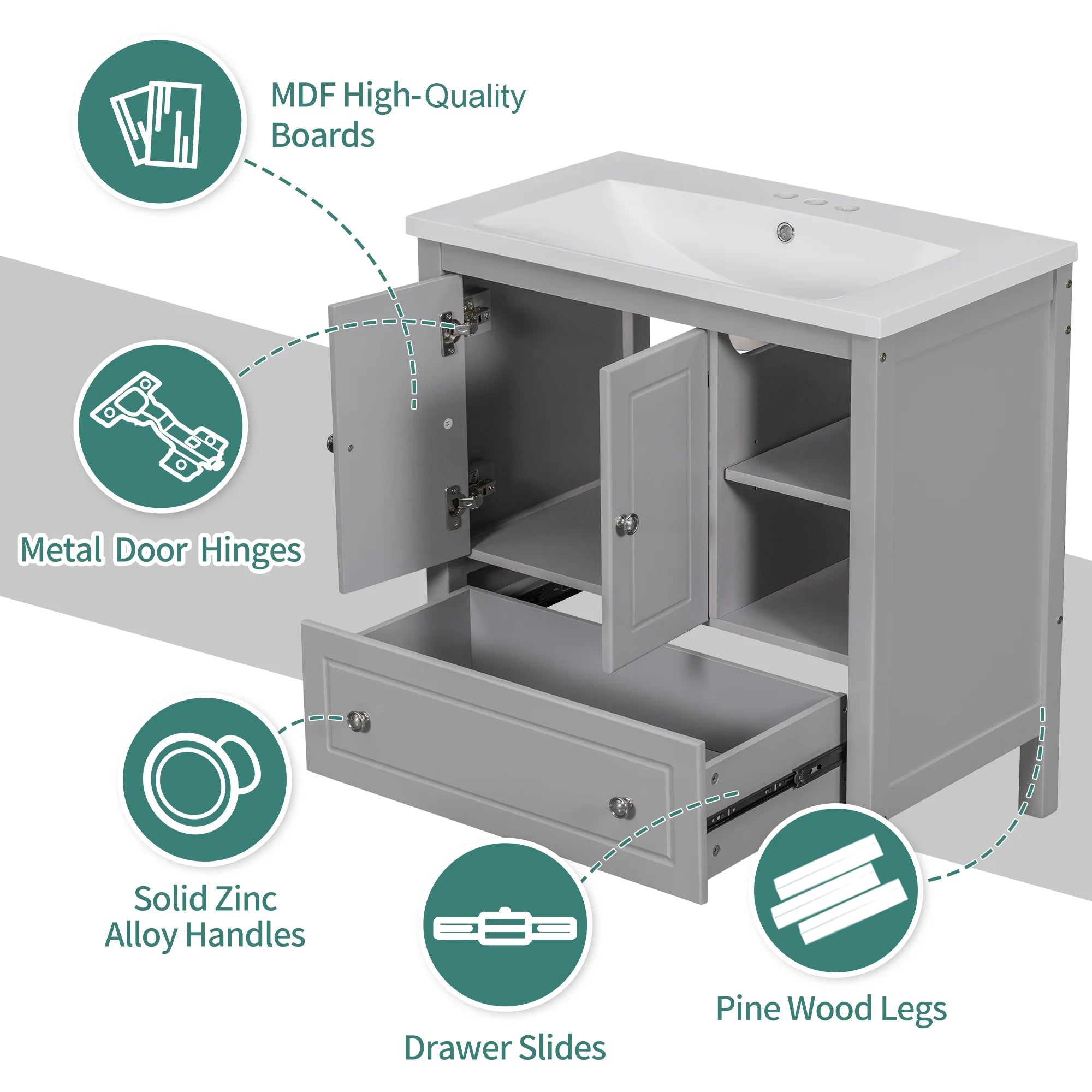Grey Solid Wood Bathroom Vanity Base D440164