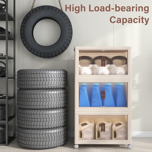 65QT Stackable Plastic Storage Bins with Wheels 3 Pack X5986