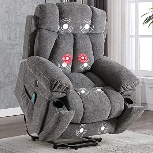 Light Gray Power Lift Recliner Chair with Massage and Heat R131598