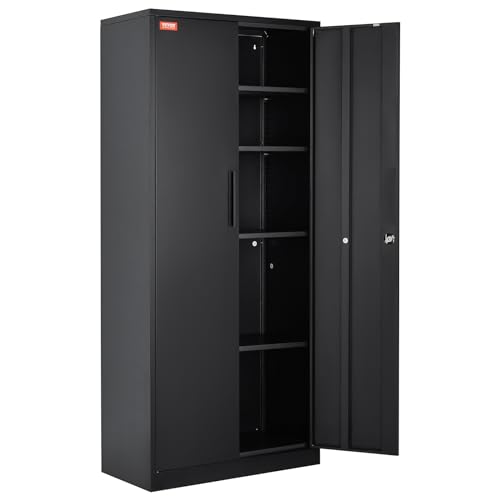 Black Metal Storage Cabinet with 2 Doors and 4 Adjustable Shelves W33070