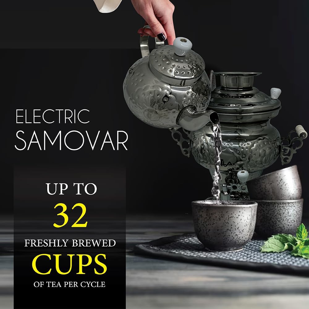 Electric Stainless Steel Samovar Tea Kettle (1 liter) Large Stainless Steel (5.0 Liters) Silver Y408
