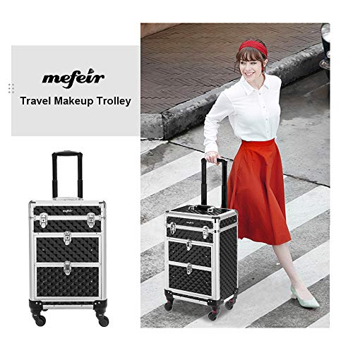Red Rolling Makeup Train Case with 4 Removable Wheels & 2 Sliding Drawers T19995