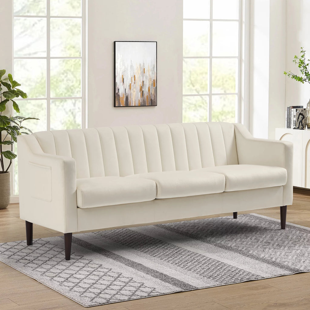 3 Seats Velvet Upholstered Sofa with Wooden Frame and Wood Legs P675