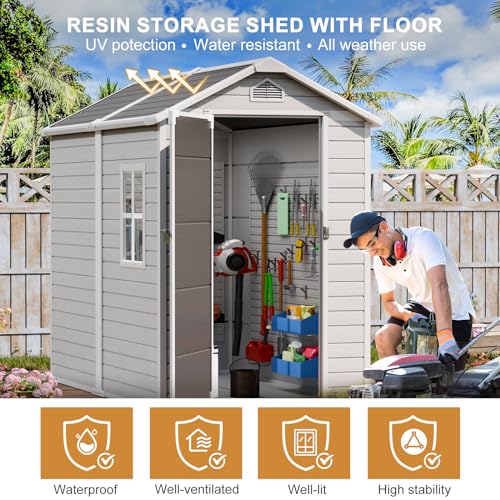 Gray 5x3 FT Waterproof Plastic Storage Shed with Floor A3716