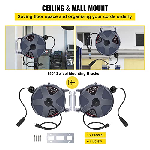 50 FT 14AWG/3C SJTOW Power Cord Reel with Lighted Triple Tap Outlet Z1916