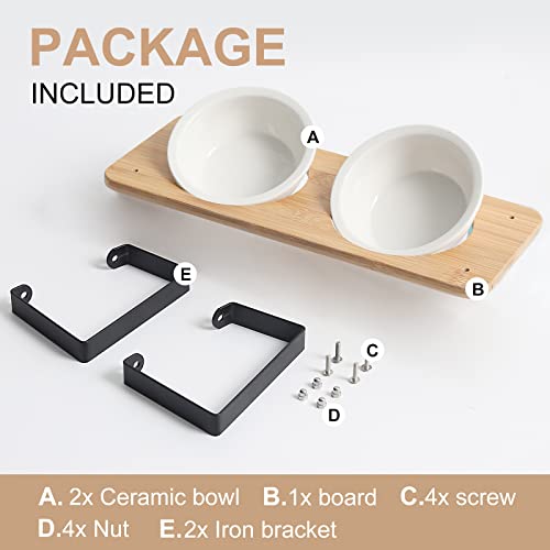 Ceramic Cat Bowl with Stand 15° Tilted Raised Cat Bowl Bamboo Cat Feeding Station Z2630