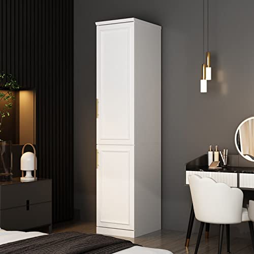 White 2 Door Tall Narrow Wardrobe Closet with Hanging Rod O897