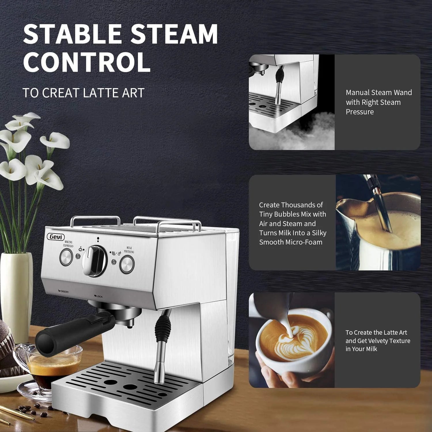 Silver Stainless Steel 15 Bar Espresso Machine H9193