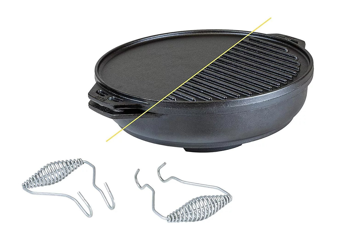 Five-Piece Cast Iron Set with Reversible Grill/Griddle 14 Inch and 6.8 Quart Bottom/Wok E638