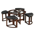 Solid Wood Glass Top Round Coffee Table with 4 Stools E867633