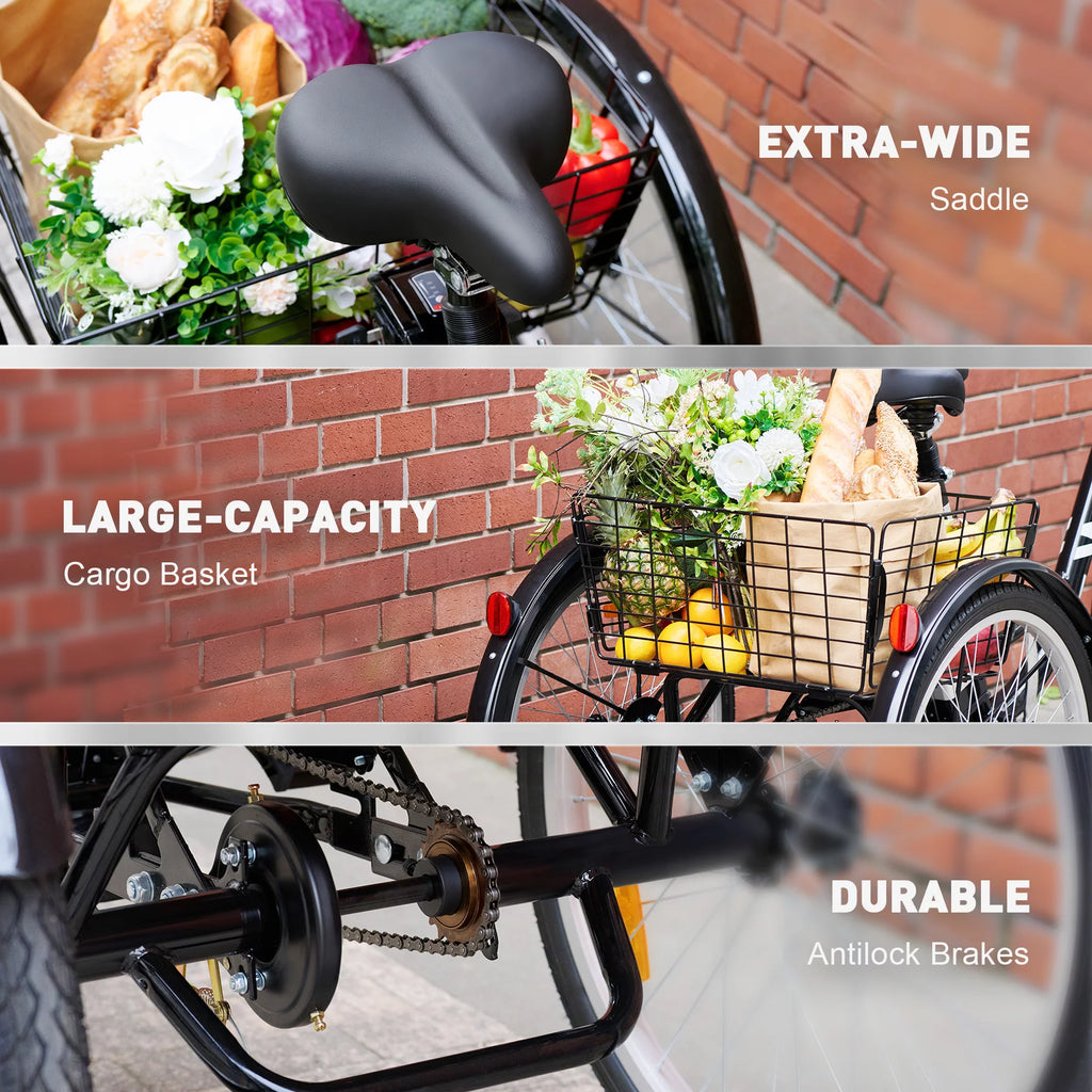 250W 26" 3 Wheel Electric Tricycle Black Y5162