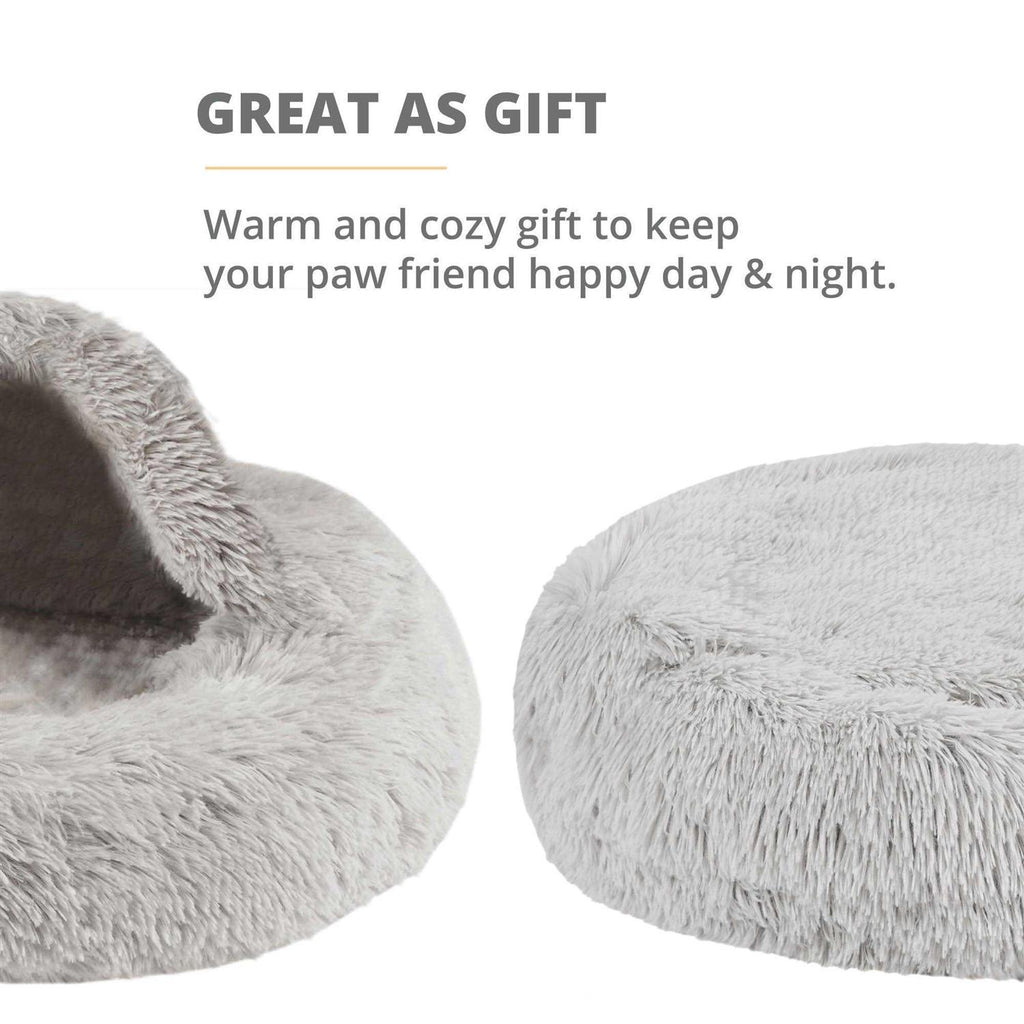 Soft Faux Fur Cat Bed Cave Hooded Blanket Dog Couch B436505