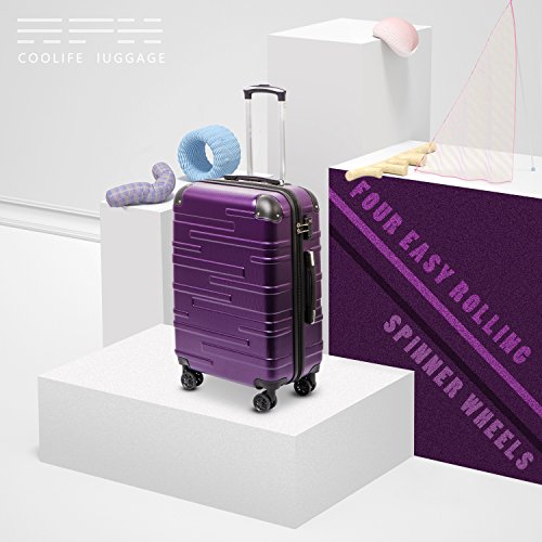 3 Piece Expandable Suitcase Set with TSA Lock Spinner 20in 24in 28in Purple C6728