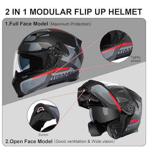 Modular Motorcycle Helmet Flip Up Full Face Dual Visor X738