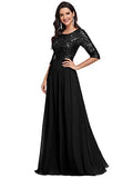 Elegant A Line Crew Neck Half Sleeve Sequin Maxi Evening Dress A826
