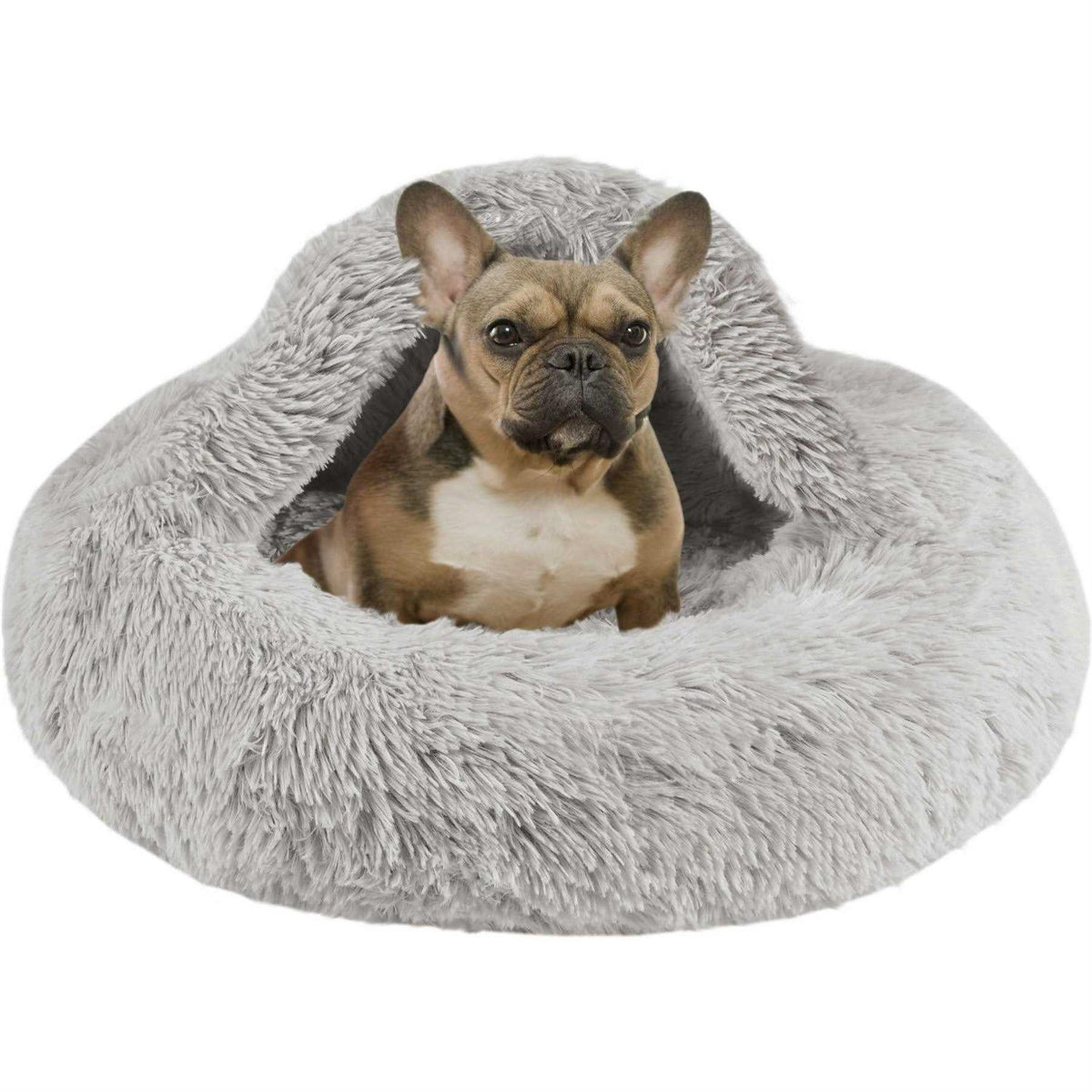 Soft Faux Fur Cat Bed Cave Hooded Blanket Dog Couch B436505