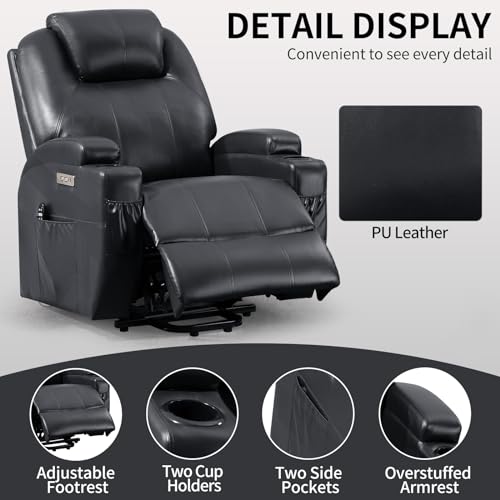 Black PU Leather Power Lift Recliner Chair with Heat O354