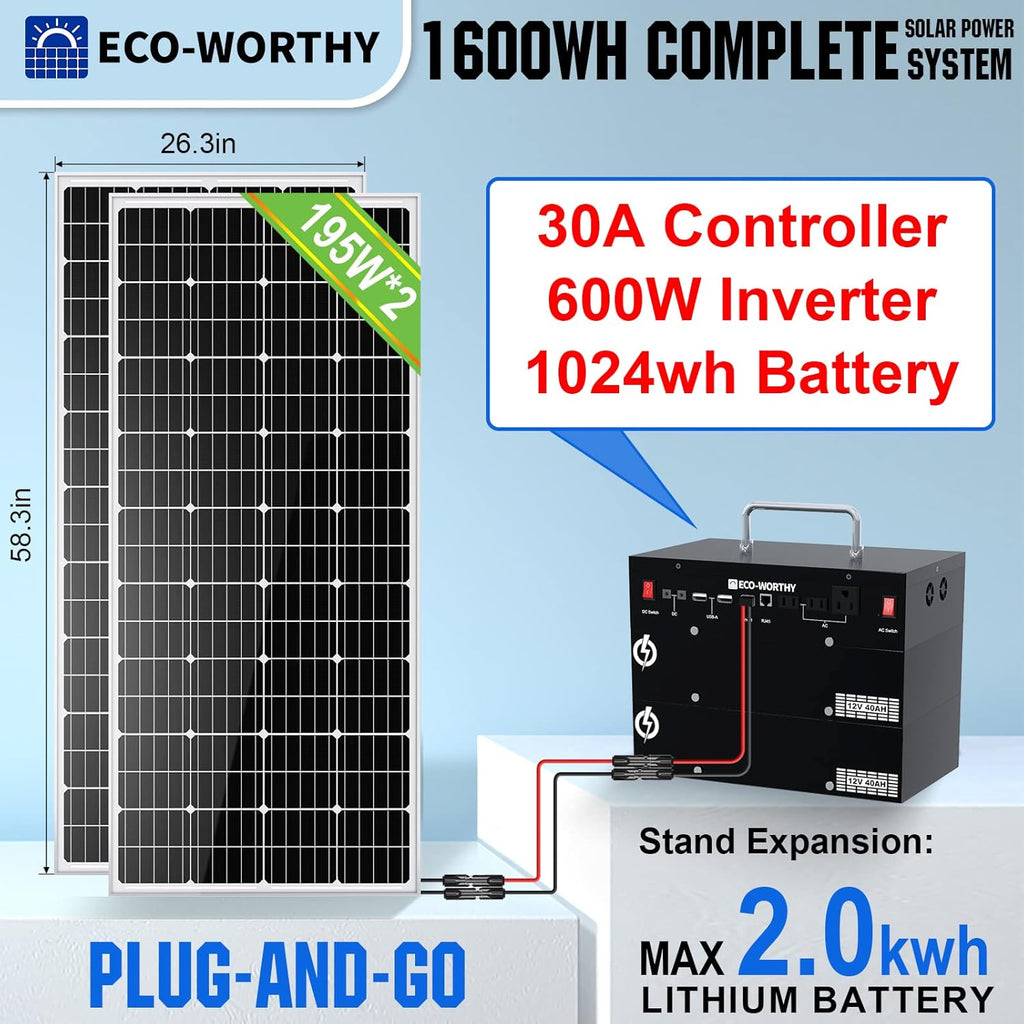 400W 1.6KWH Complete Solar Power System with 2 Solar Panels and Power Station W87373