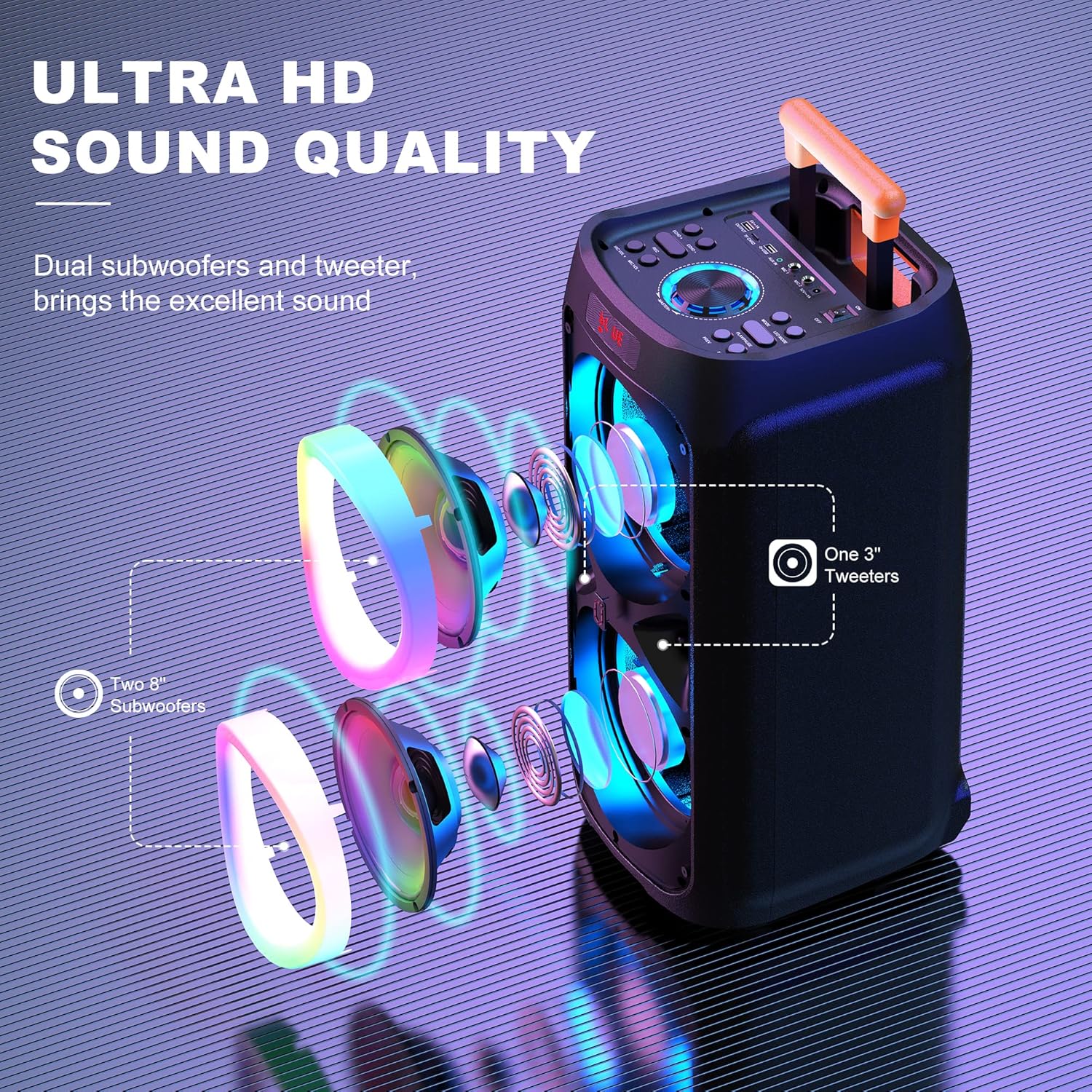 Karaoke Machine with 2 Wireless Microphones, 8" Bluetooth Party Speaker with DJ Light, Rolling Wheels and Trolley P1632