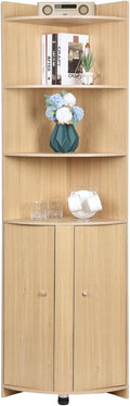 Tall Bathroom Corner Cabinet with Barn Door Design & Open Shelves M82186