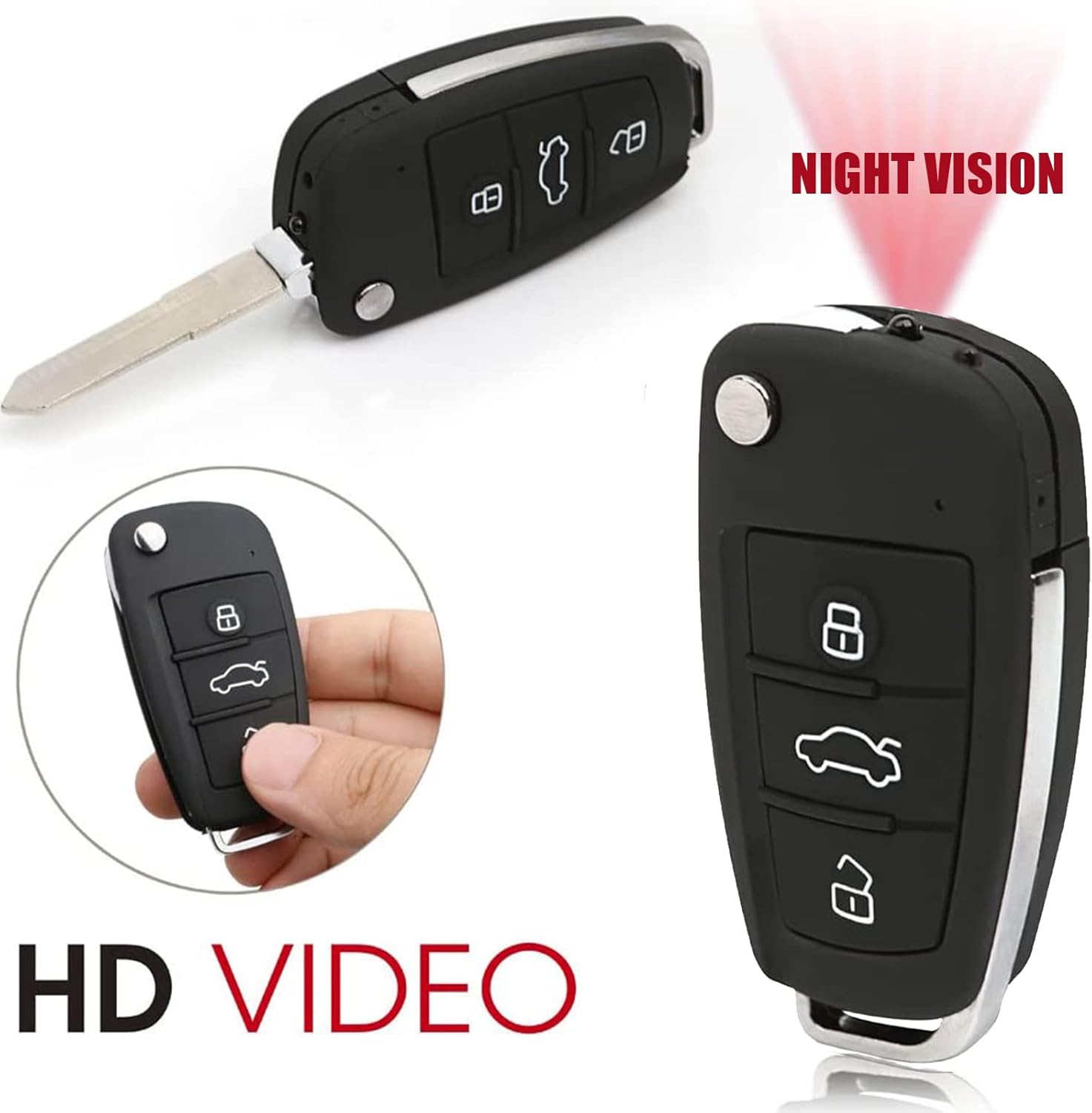 32g Car Key Spy Camera with IR Night Vision Motion Detection HD 1080P Pack of 2 Q774102
