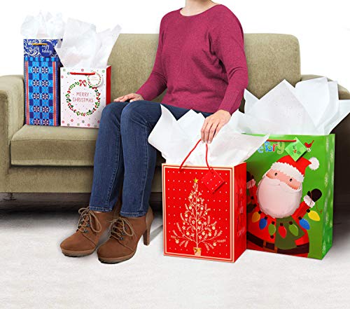 4 Extra Large 4 Large 4 Medium Christmas Print Gift Bags with Handles U763750