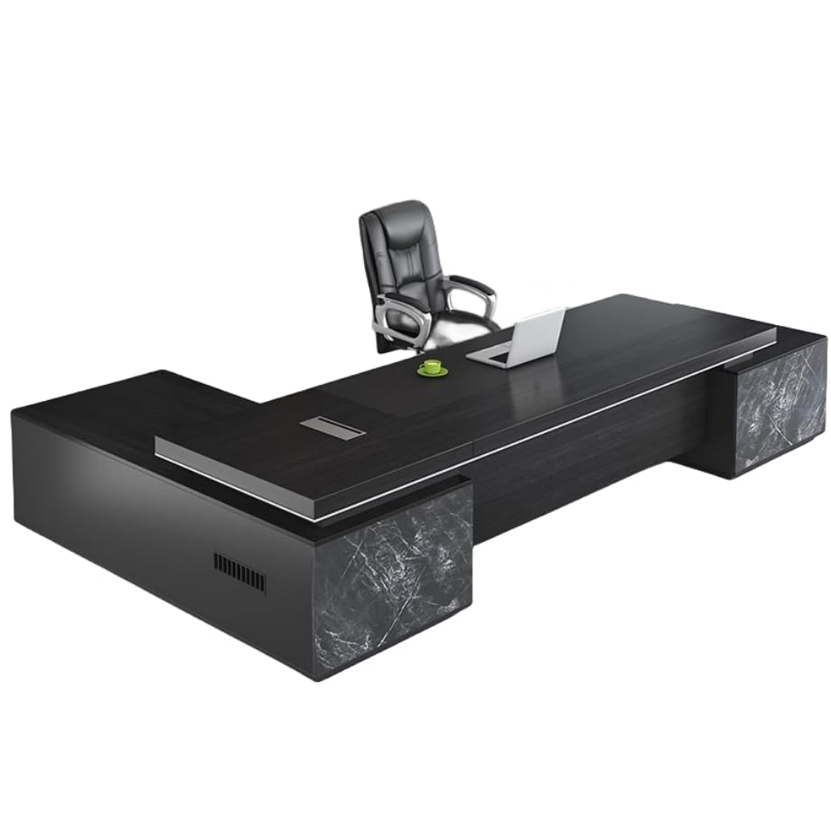 Black L-Shaped Executive Desk with Drawers 79" L x 63" W x 29.5" H Right Hand Return R396637